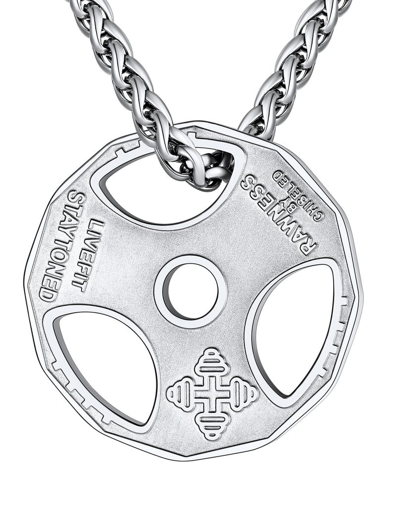 U7 Men Fitness Dumbbell Necklace Stainless Steel Weight Plate Barbell Chain Pendant Necklace - Image 1